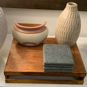 Southwest Vintage Trio including Sandstone Coaster Set, vase and wall hanging